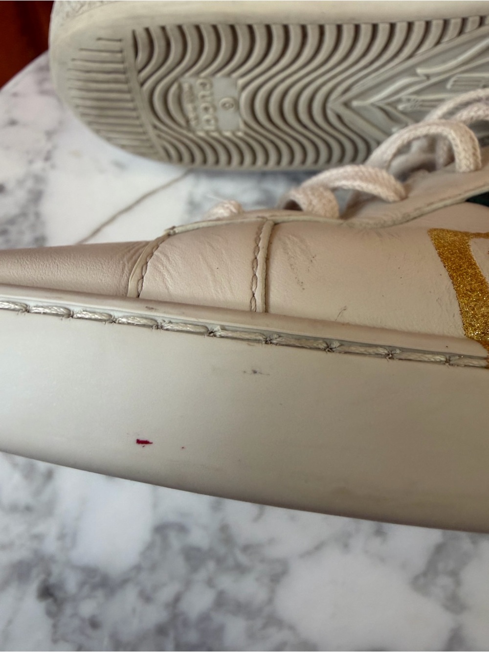 Gucci Ace Low Sneaker Leather Guccy Print Logo SEGA Eu 38 1/2, US 8.5 - Picture 10 of 13